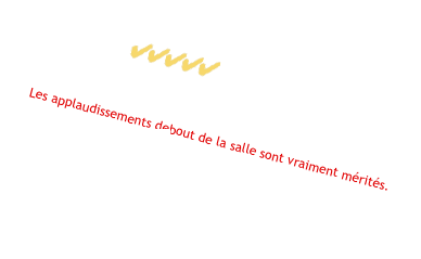 -Très touché - ￼ 
J'ai été très ému de l'hommage à Barbara que fait Isabelle Vajra pendant ce spectacle. Elle est vibrante de passion et d'émotion. Merci profondément.
 Les applaudissements debout de la salle sont vraiment mérités.
écrit le 02/01/2008 par : alain (6 critiques , a vu cet évènement avec BilletReduc.com ) # 

